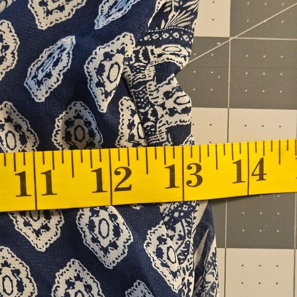 Aakaa Boho Maxi Dress Blue White Geo Print Short Sleeve Lightweight Small Resort - Picture 5 of 13